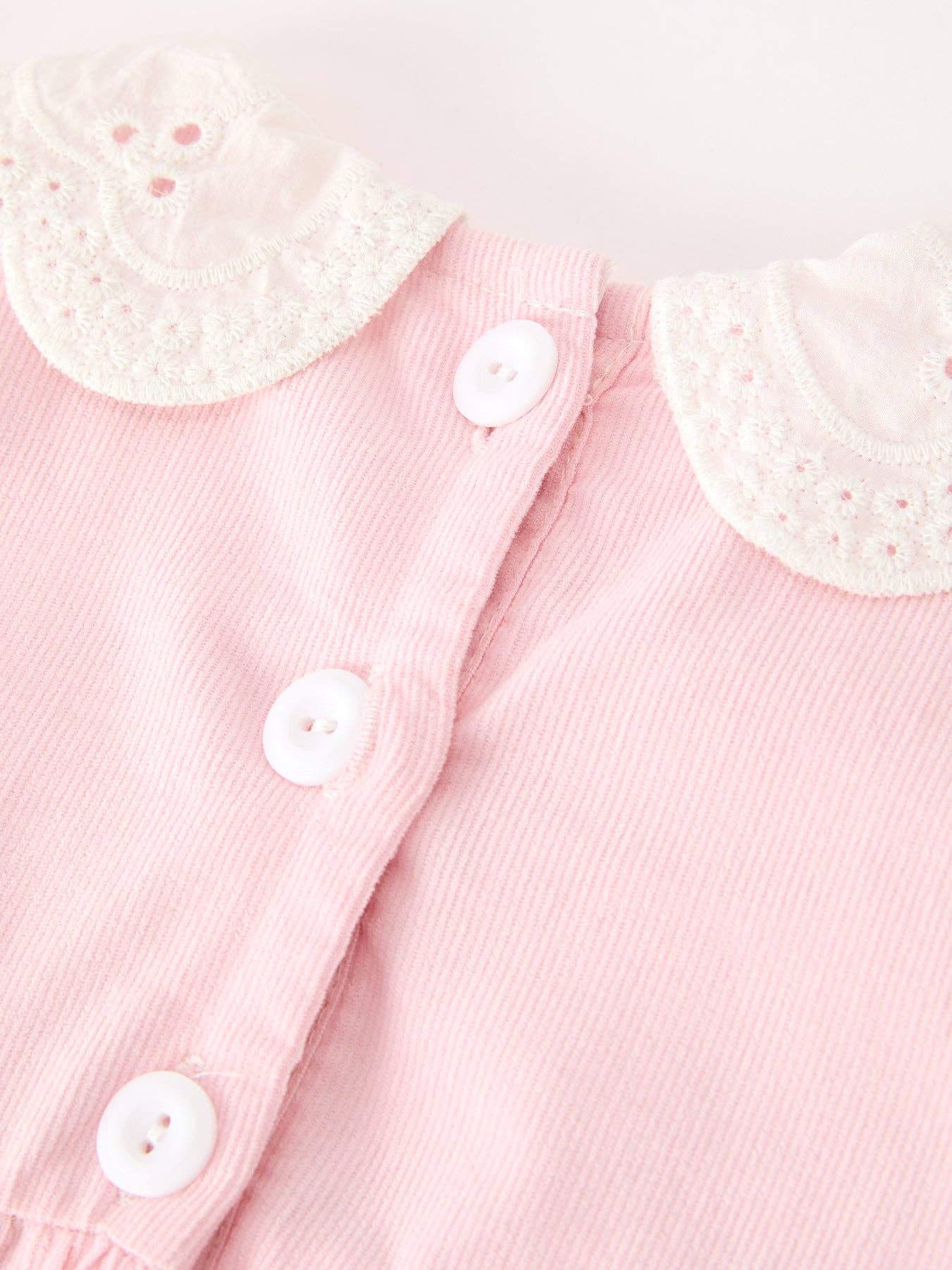 Fall Pink Smocked Baby Girl Bubble Romper Peter Pan Collar Floral Detail