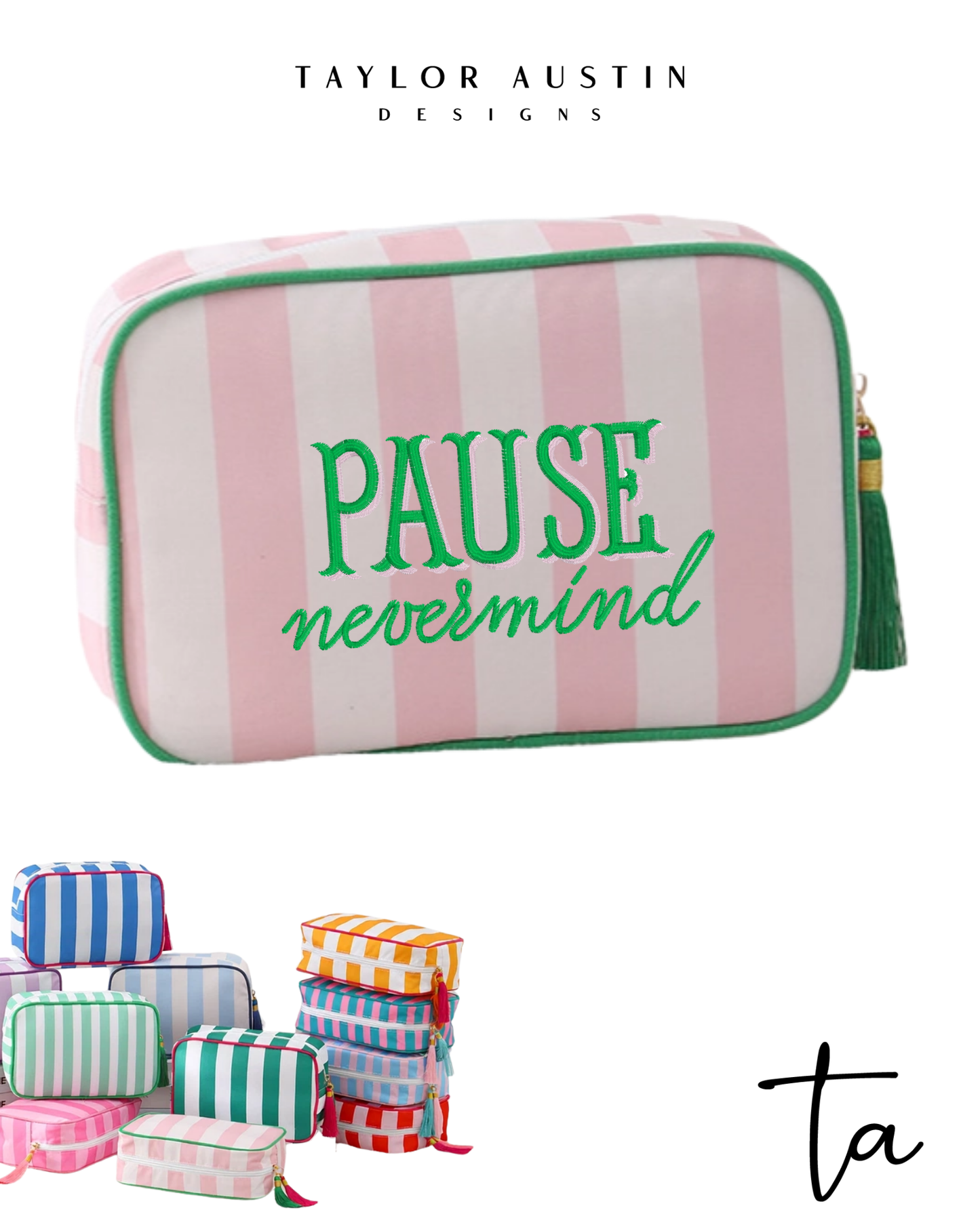 Embroidered Pause Nevermind Mahjong Striped Tiles Bag
