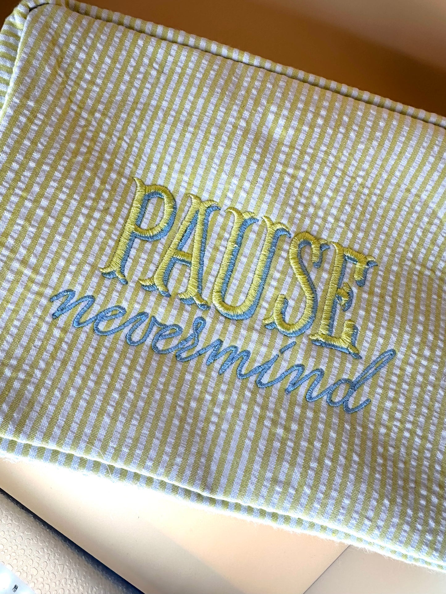 Embroidered Pause Nevermind Mahjong Seersucker Tiles Bag