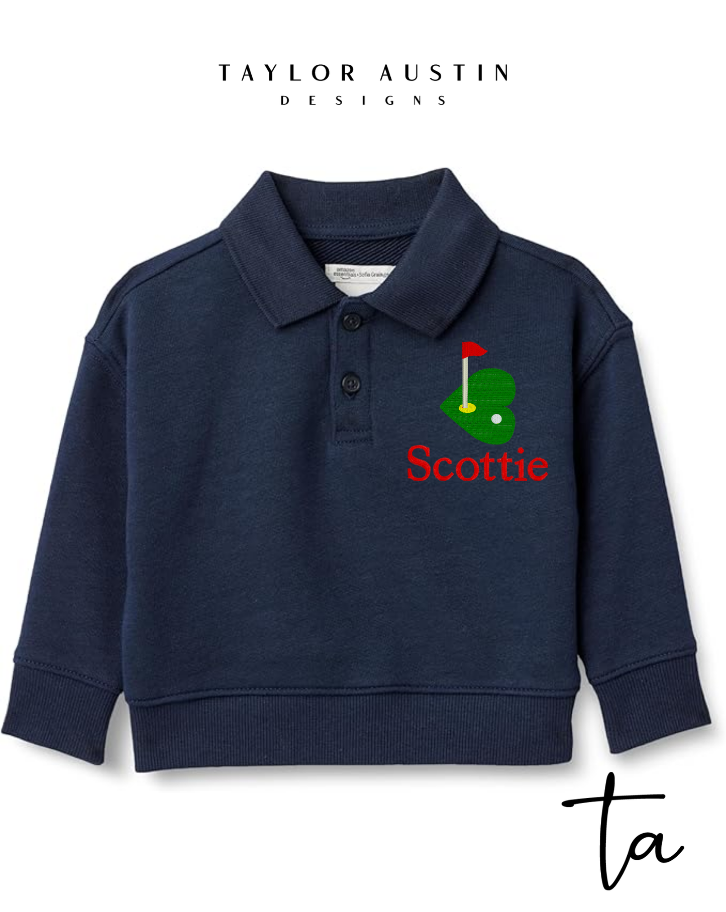 Embroidered Golf Heart Valentine's Day Top - Babies, Toddlers, and Boys' Polo Sweatshirt