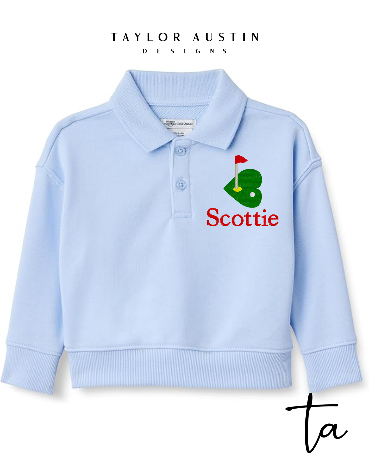 Embroidered Golf Heart Valentine's Day Top - Babies, Toddlers, and Boys' Polo Sweatshirt