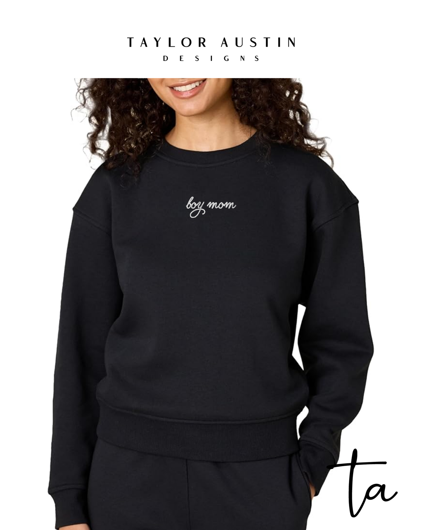 Embroidered Boxy Drop Shoulder Crewneck Sweatshirt