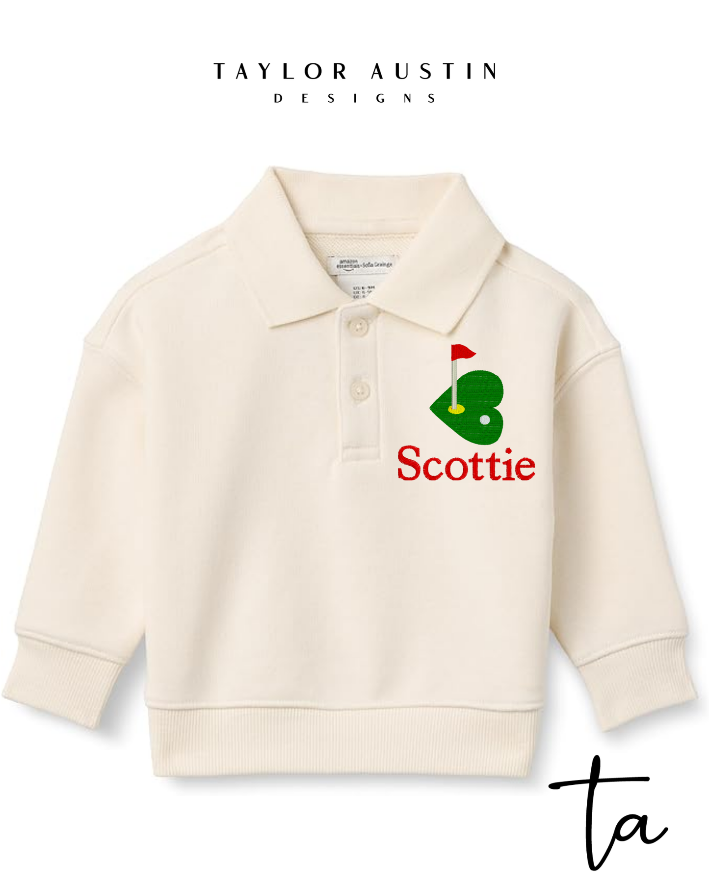 Embroidered Golf Heart Valentine's Day Top - Babies, Toddlers, and Boys' Polo Sweatshirt