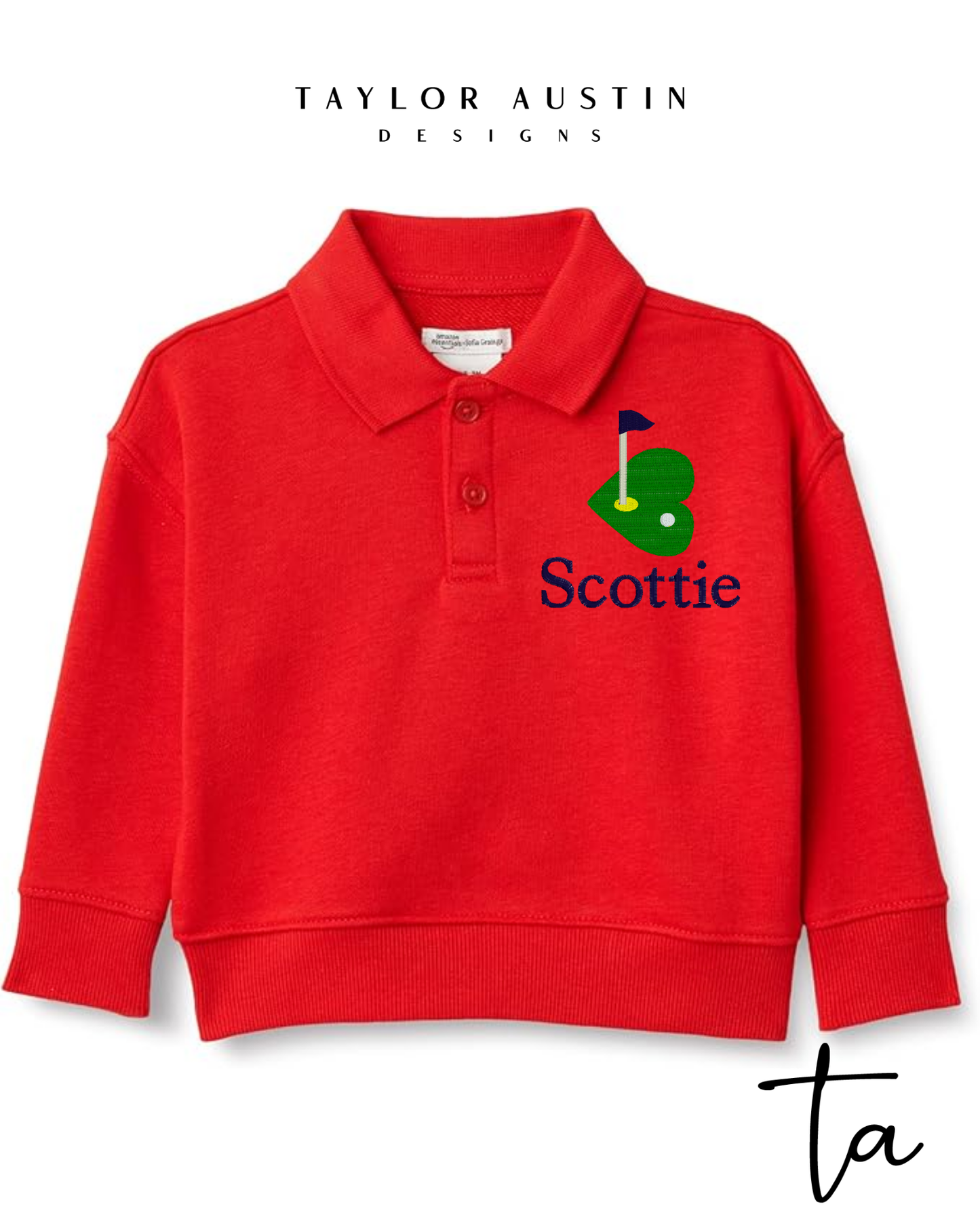 Embroidered Golf Heart Valentine's Day Top - Babies, Toddlers, and Boys' Polo Sweatshirt