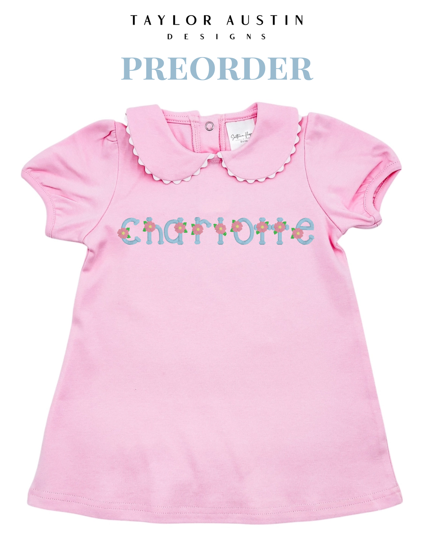 Embroidered Girls Spring Scalloped Dress