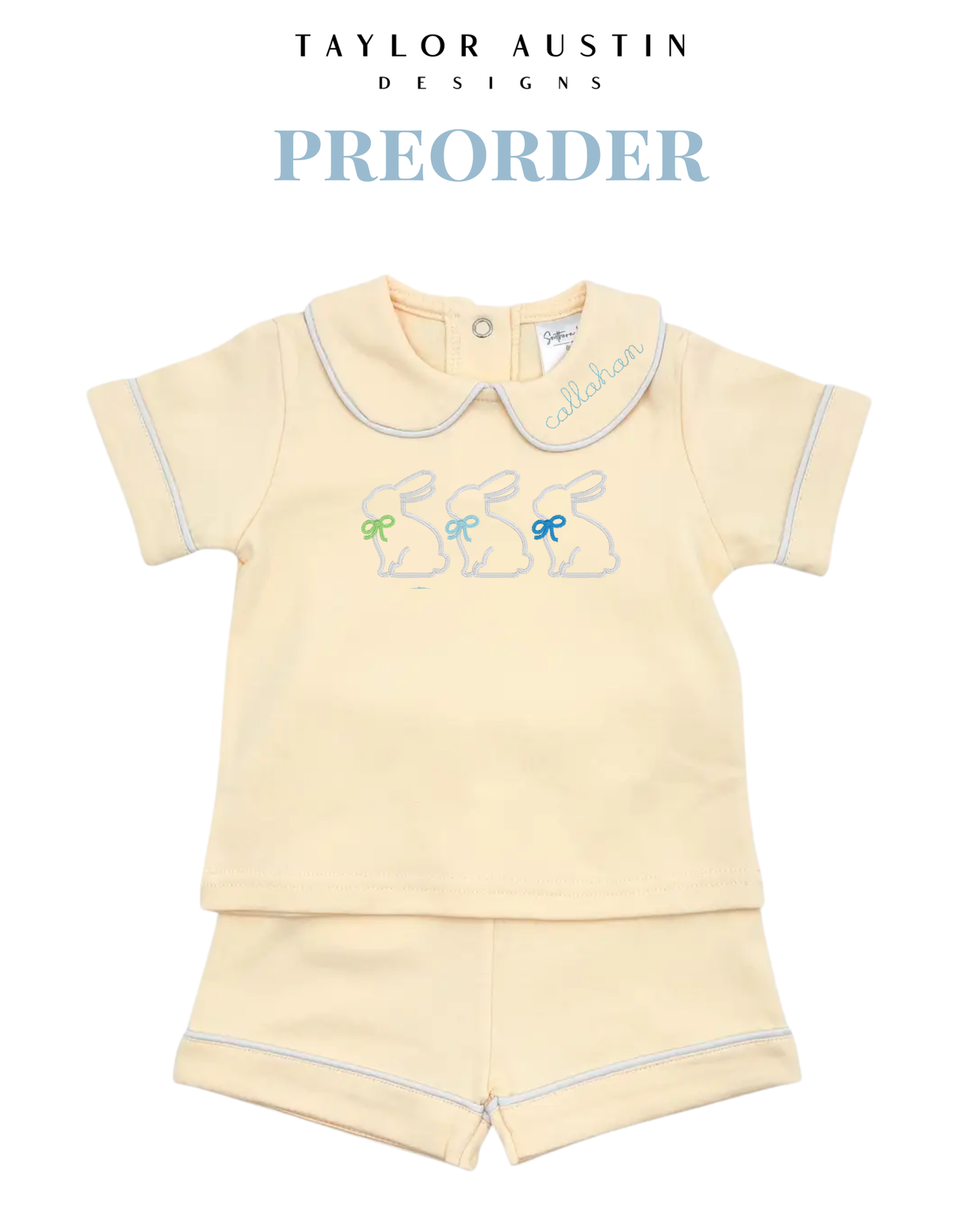 Embroidered Baby/Kids Piping Collar Shirt and Shorts set