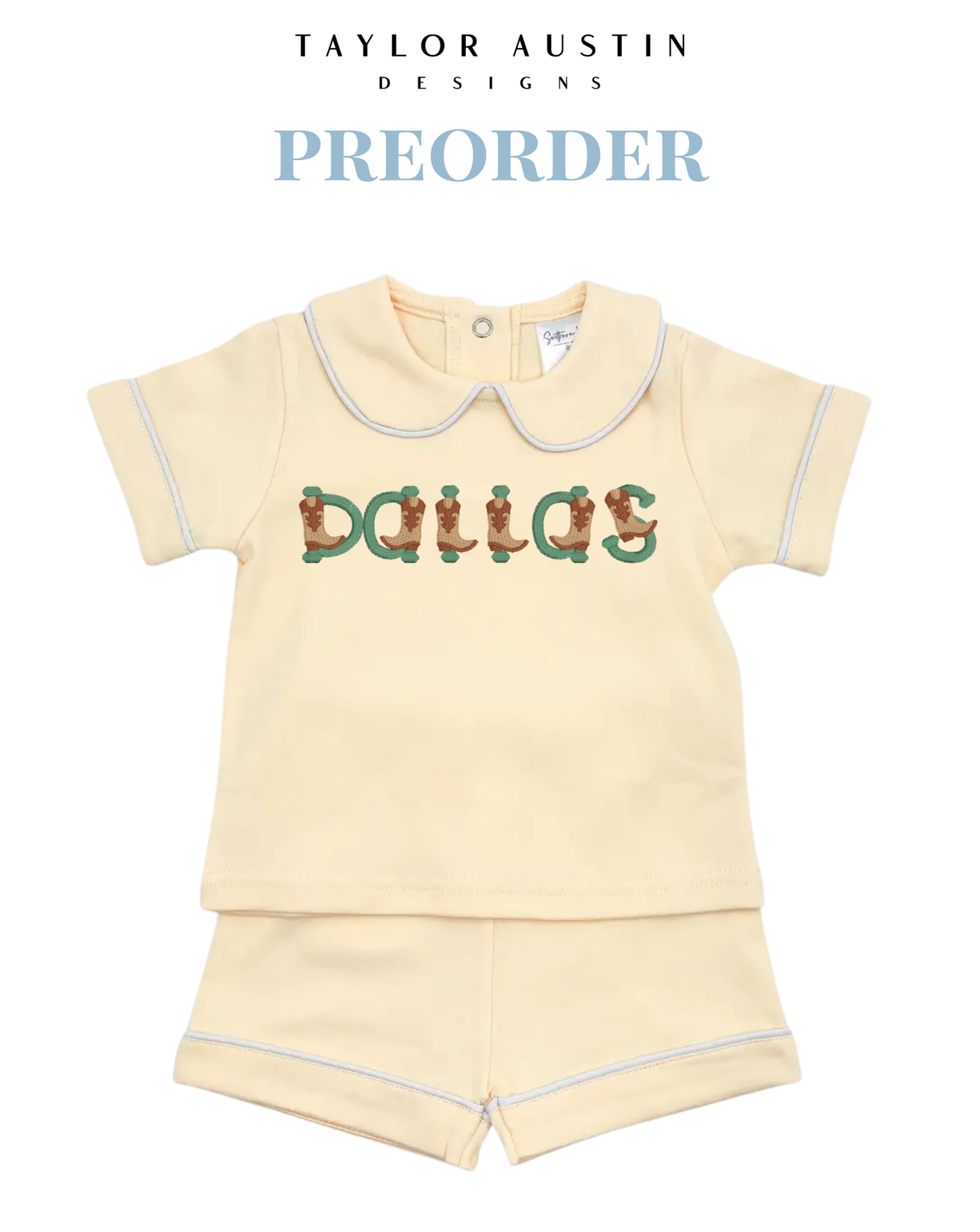 Embroidered Baby/Kids Piping Collar Shirt and Shorts set