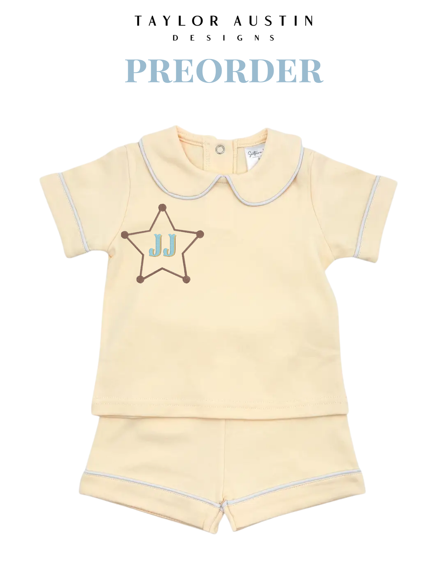 Embroidered Baby/Kids Piping Collar Shirt and Shorts set