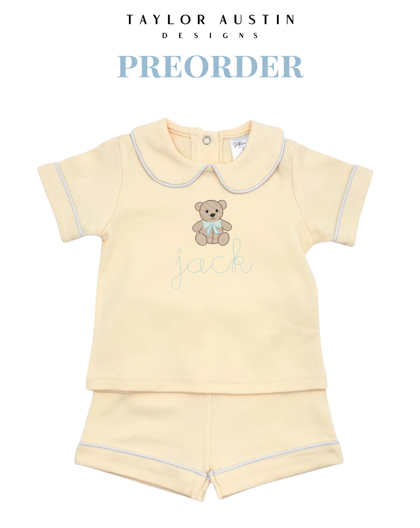 Embroidered Baby/Kids Piping Collar Shirt and Shorts set