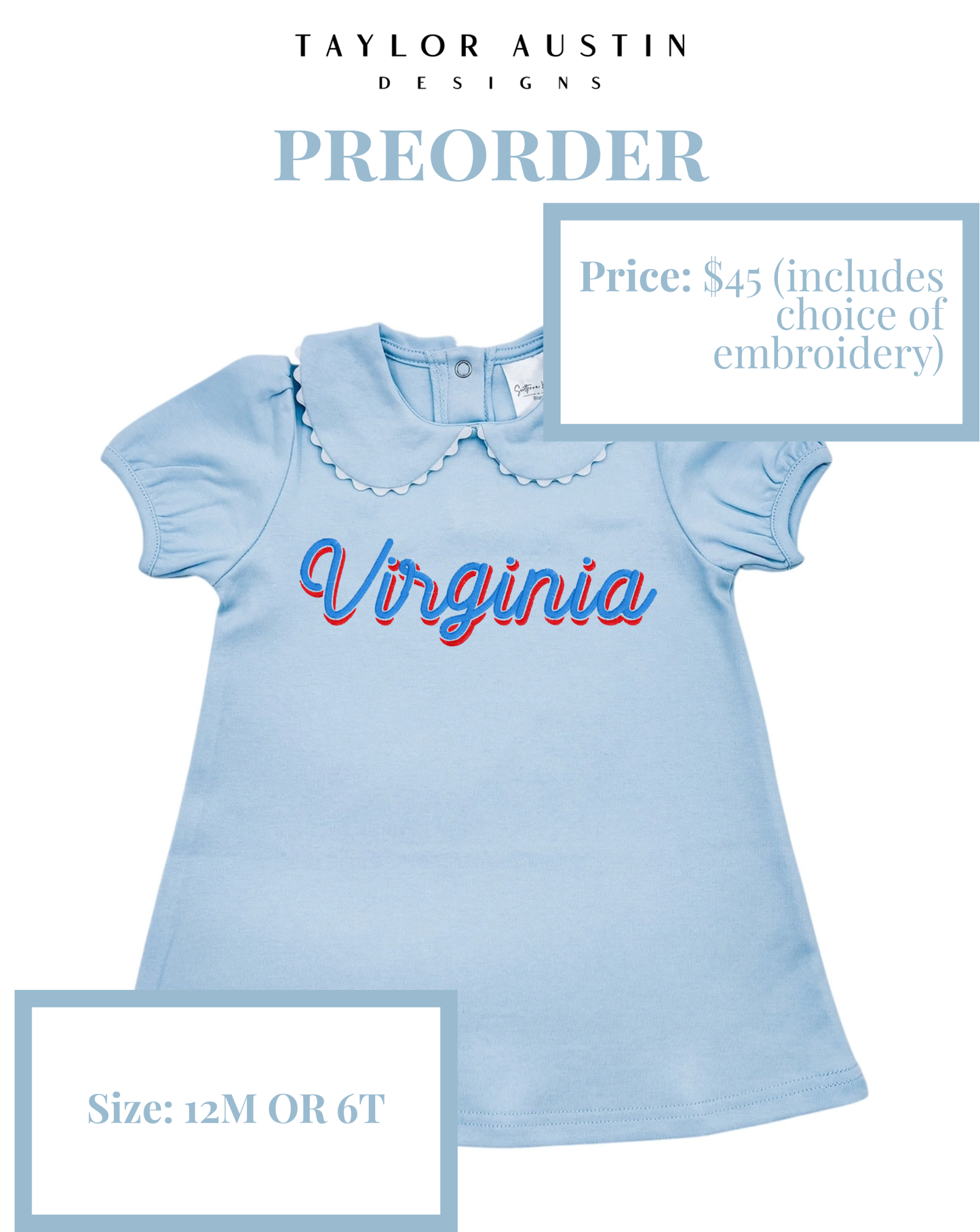 Embroidered Girls Summer Fourth of July Patriotic Scalloped Dress