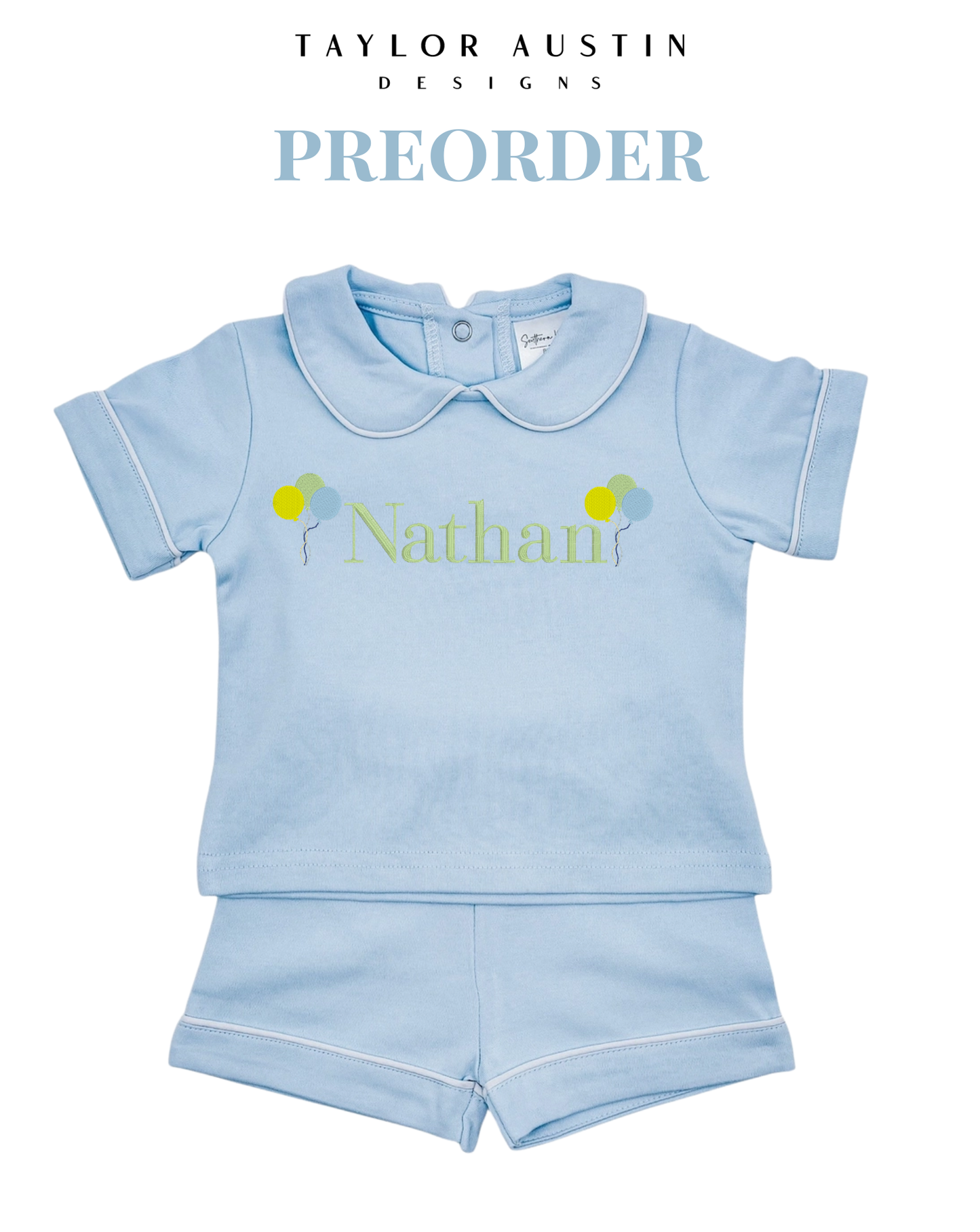 Embroidered Baby/Kids Piping Collar Shirt and Shorts set