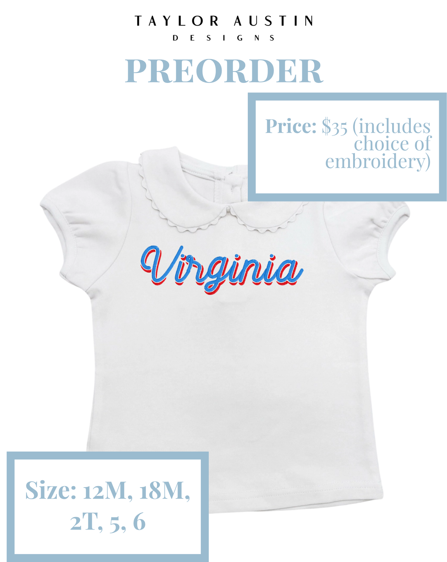 Embroidered Girls Summer Fourth of July Patriotic Scalloped Shirt