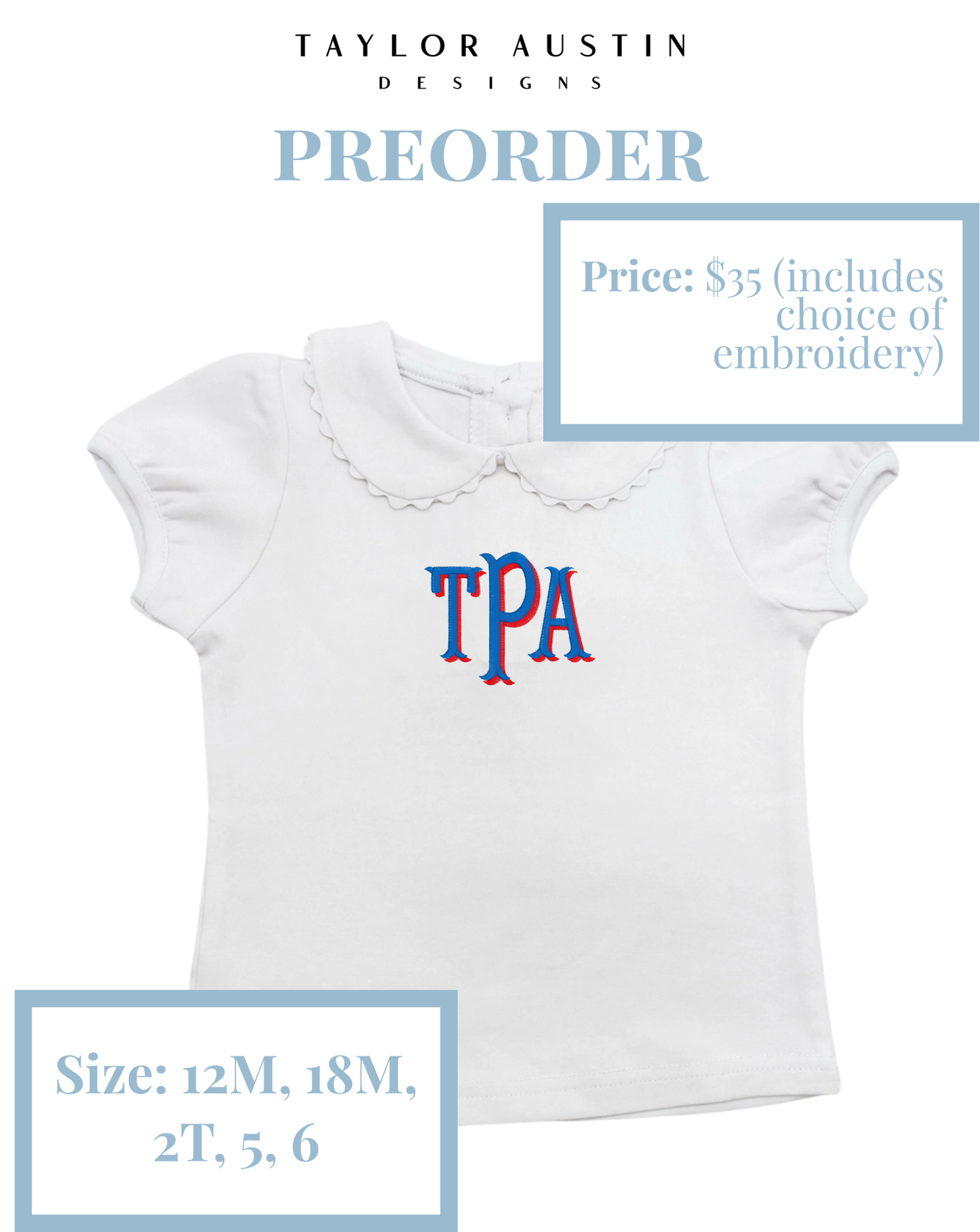 Embroidered Girls Summer Fourth of July Patriotic Scalloped Shirt
