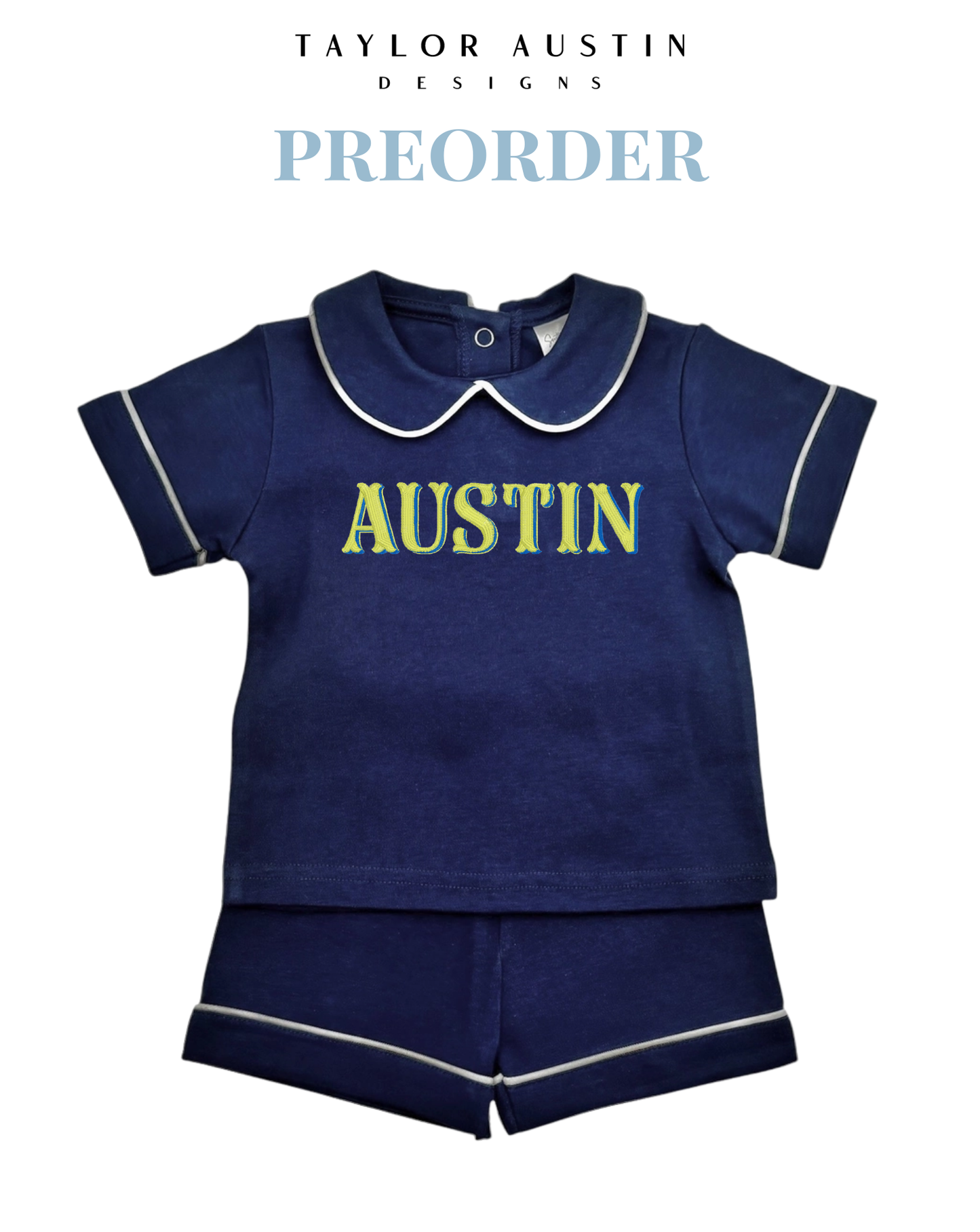 Embroidered Baby/Kids Piping Collar Shirt and Shorts set