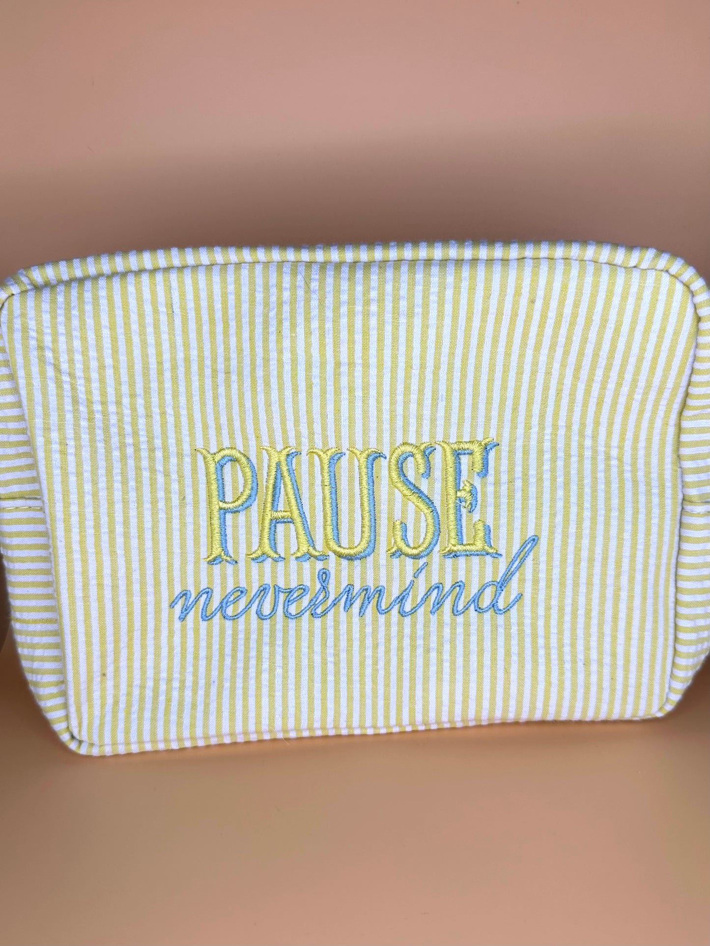 Embroidered Pause Nevermind Mahjong Seersucker Tiles Bag
