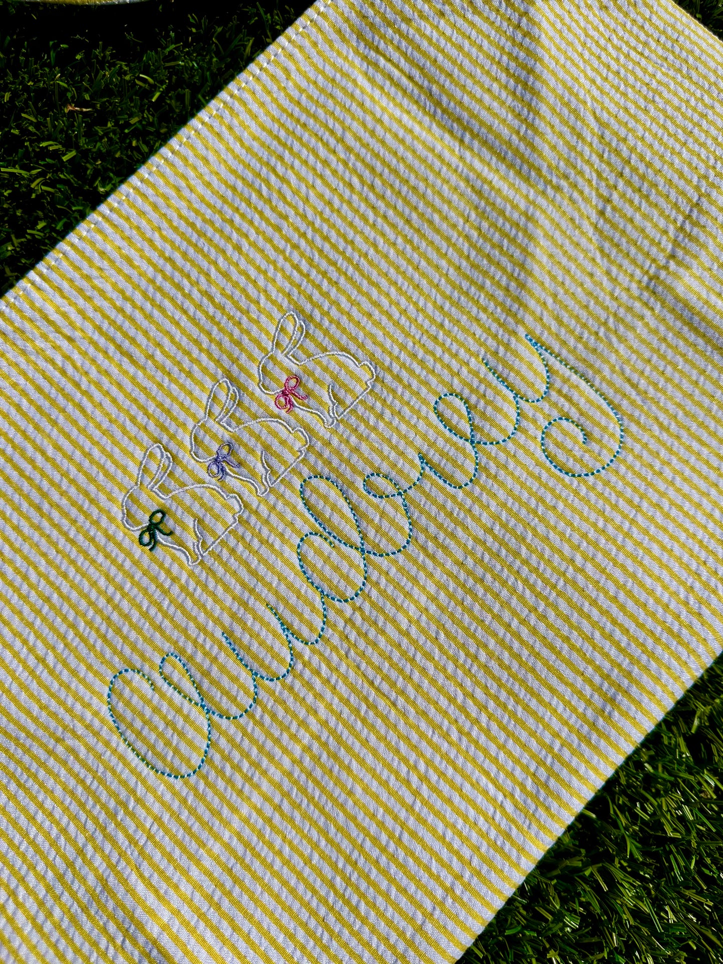 Embroidered Seersucker Bunny Easter Basket