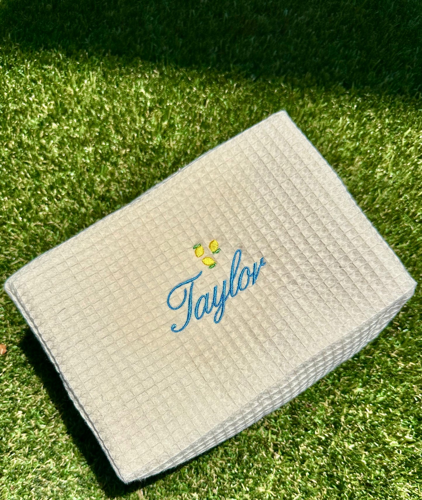 Embroidered Waffle Cosmetic Bag - Customizable Mini Icons Travel Pouch