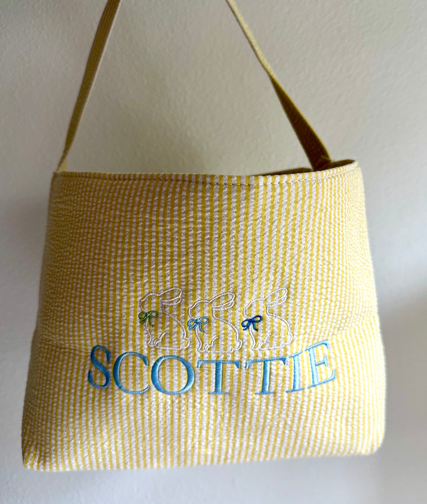 Embroidered Seersucker Bunny Easter Basket