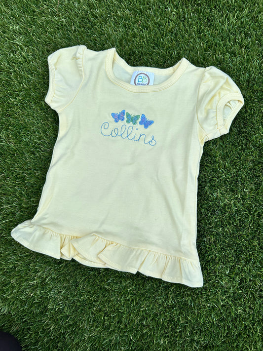 Embroidered Name Short Sleeve Girls with Butterflies
