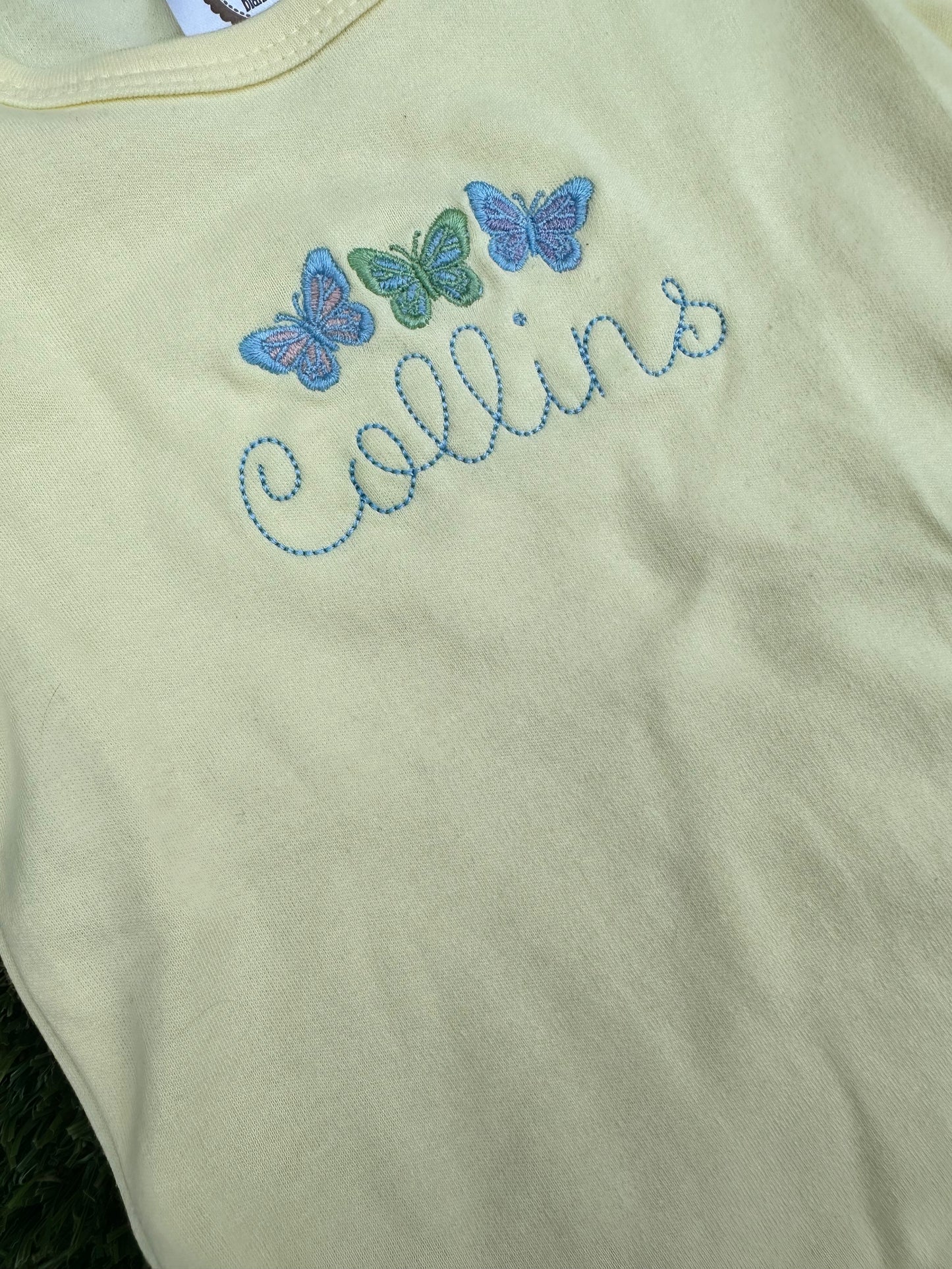 Embroidered Name Short Sleeve Girls with Butterflies