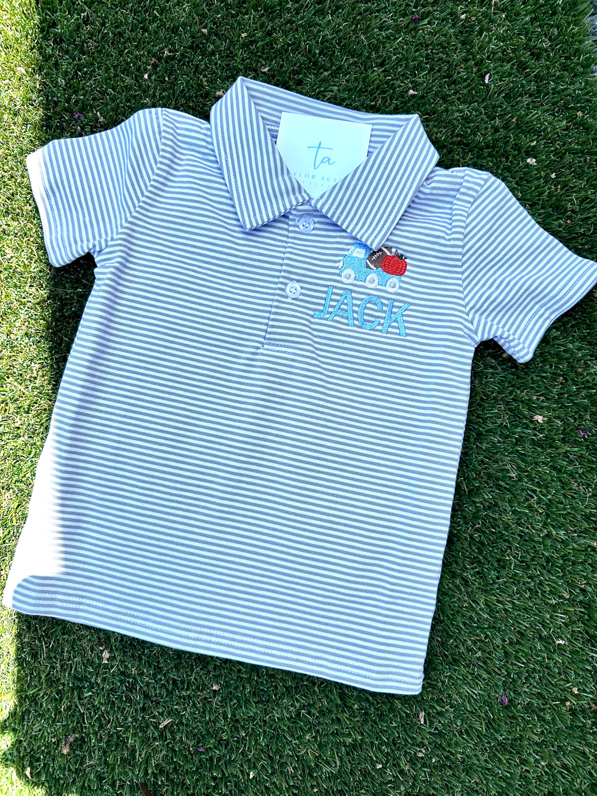 Embroidered Short Sleeve Boys Polo with Fall Design and Name