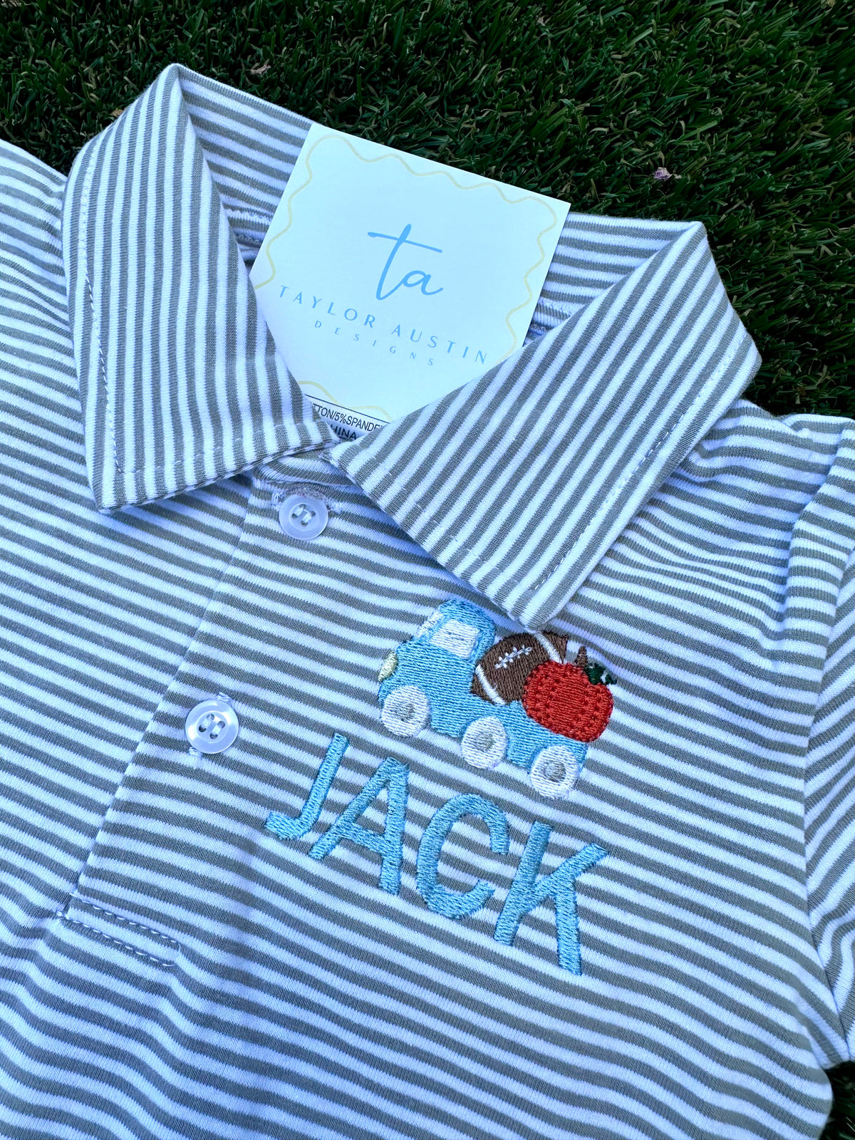 Embroidered Short Sleeve Boys Polo with Fall Design and Name