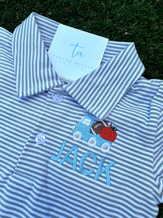 Embroidered Short Sleeve Boys Polo with Fall Design and Name