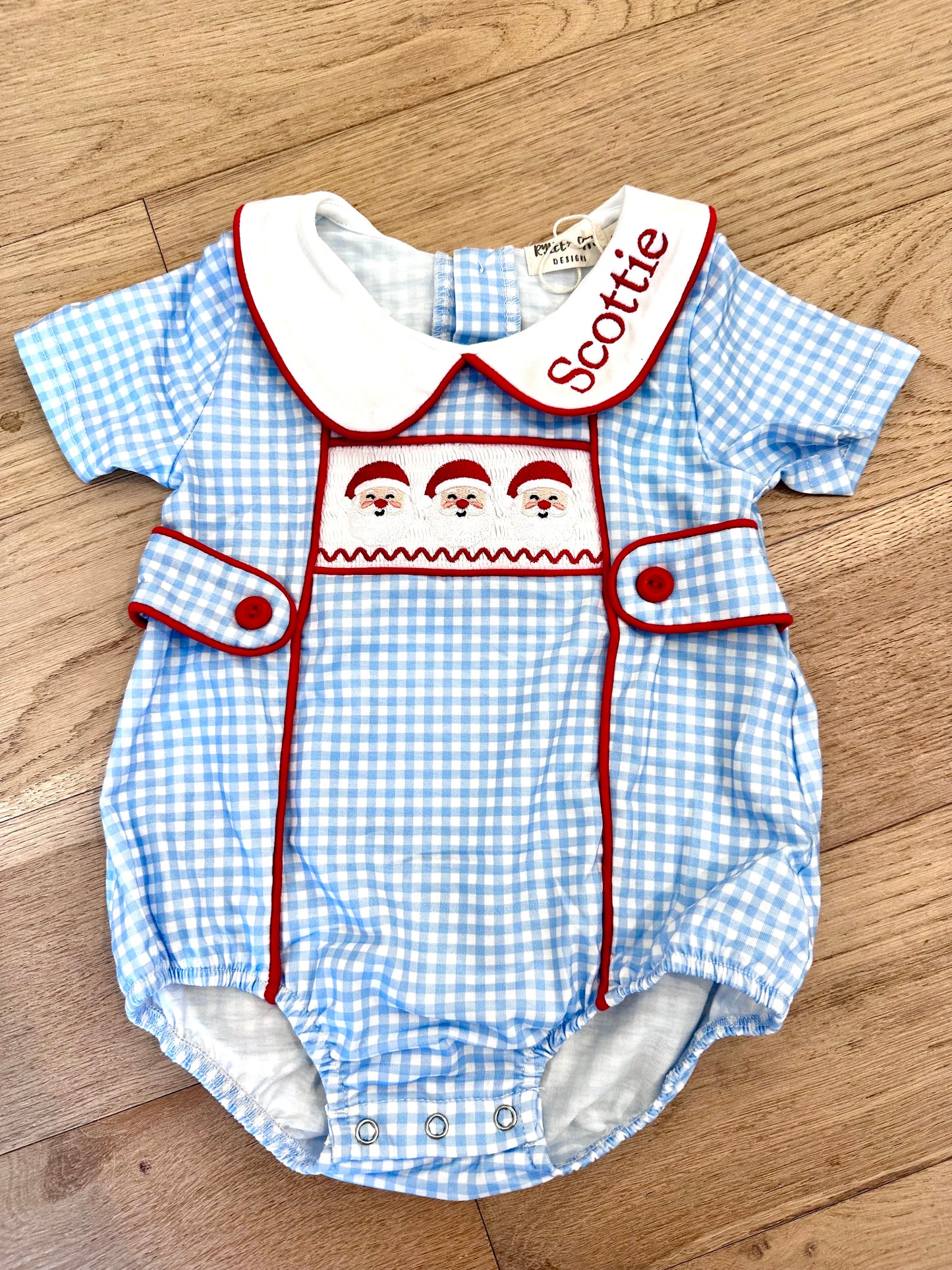 Christmas Santa Embroidered Boys Bubble Peter Pan Collar