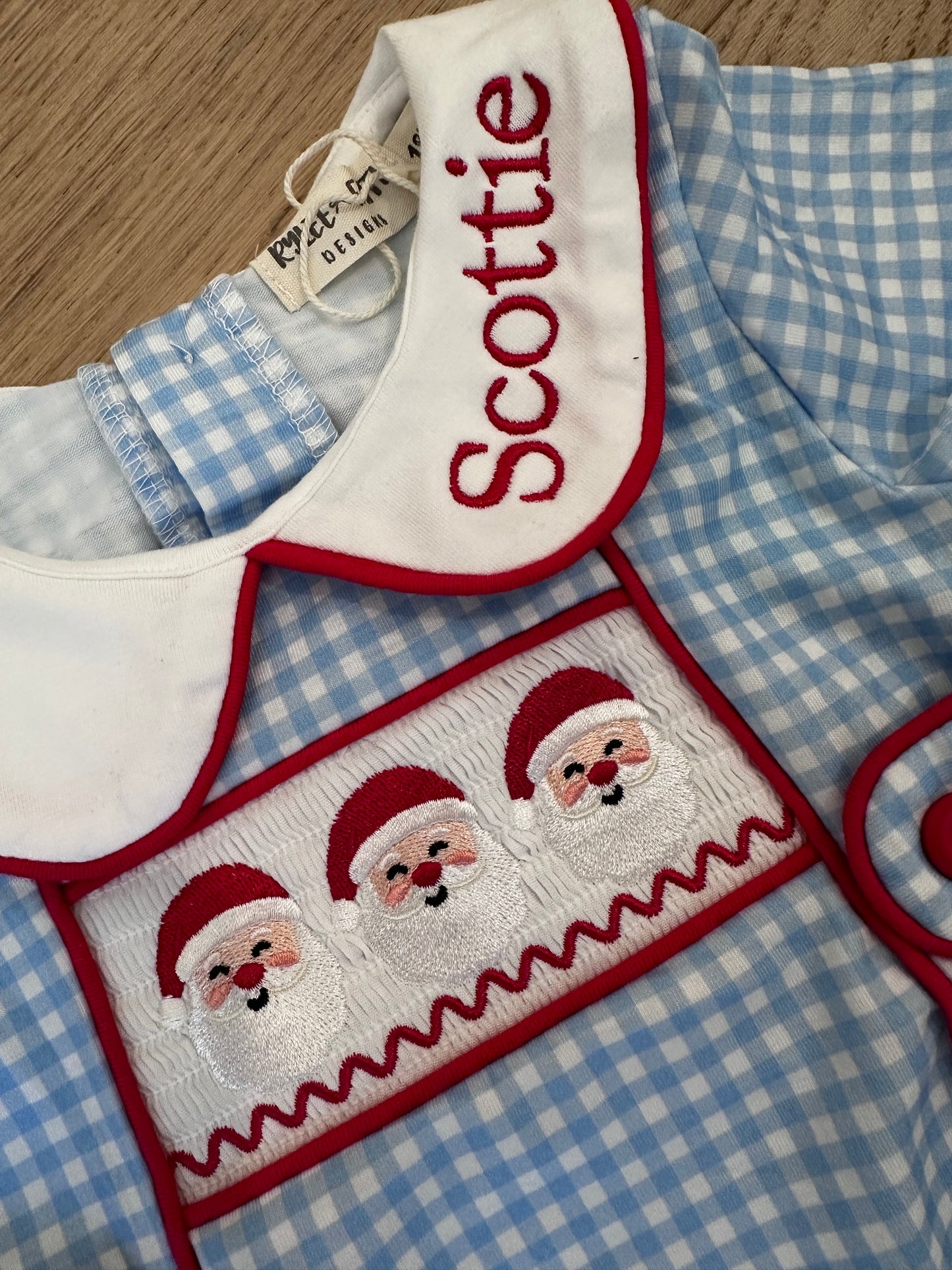 Christmas Santa Embroidered Boys Bubble Peter Pan Collar