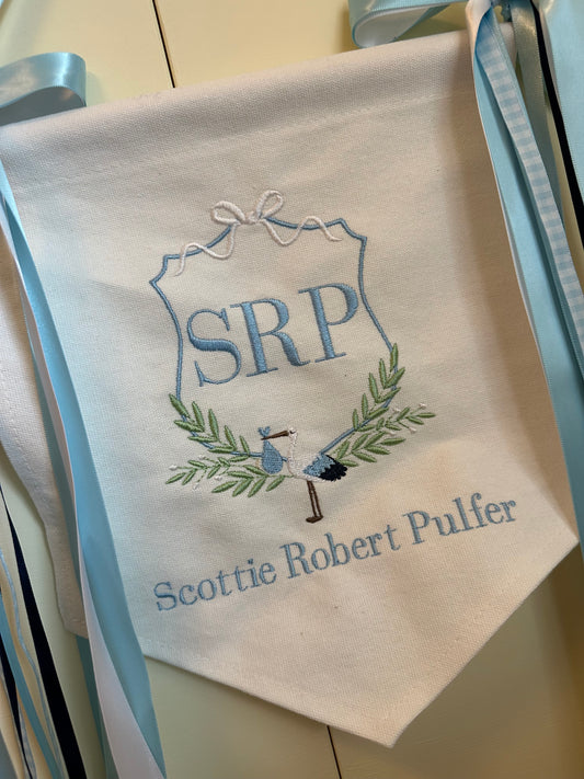 Embroidered Custom Name Welcome Baby Banner