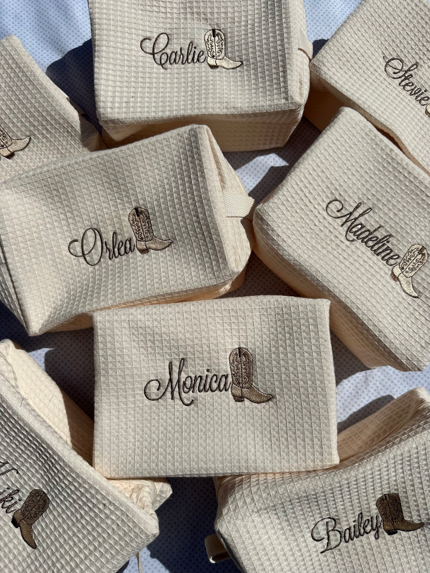 Embroidered Waffle Cosmetic Bag - Customizable Mini Icons Travel Pouch