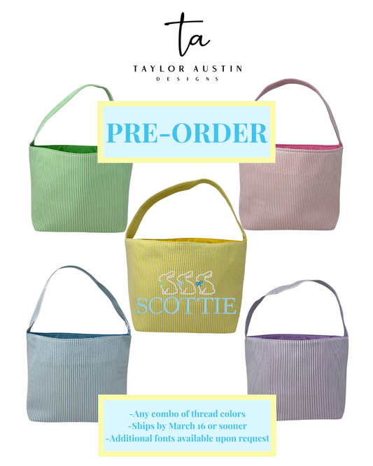 Embroidered Seersucker Bunny Easter Basket