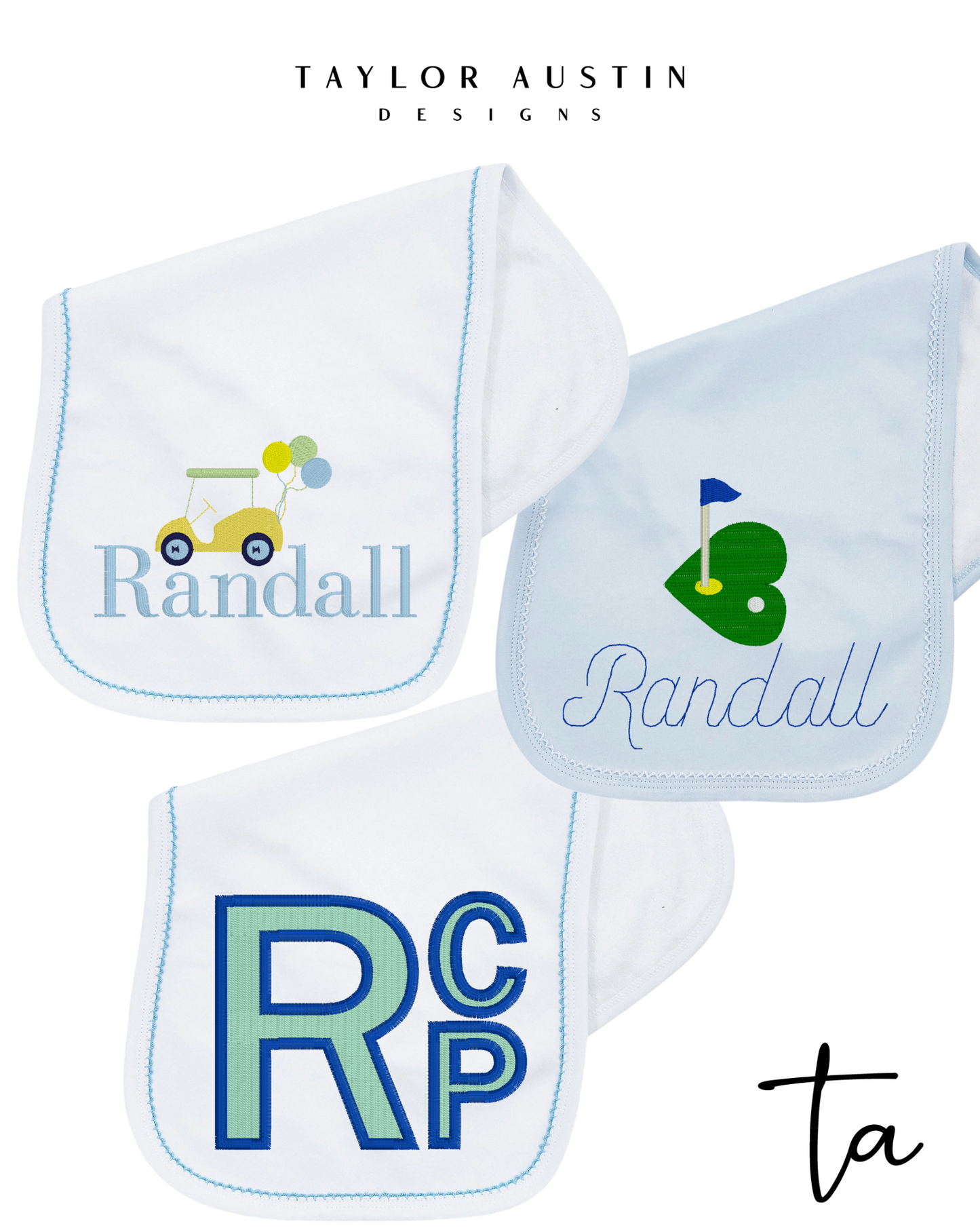 Personalized Baby Burp Cloth Trio — Designer’s Choice