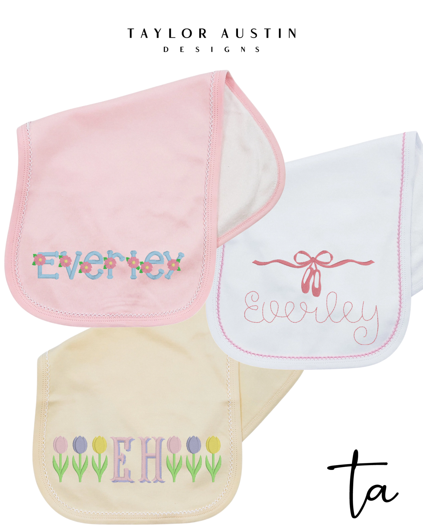 Personalized Baby Burp Cloth Trio — Designer’s Choice