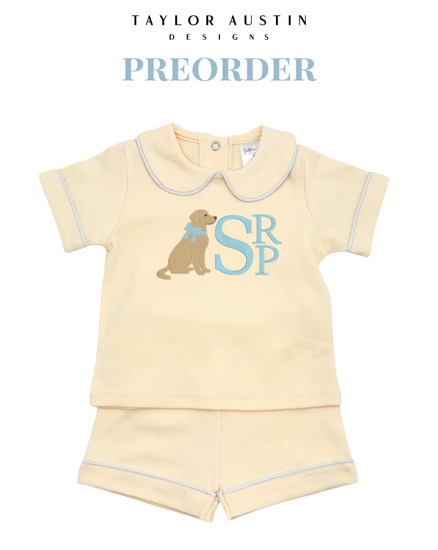 Embroidered Baby/Kids Piping Collar Shirt and Shorts set