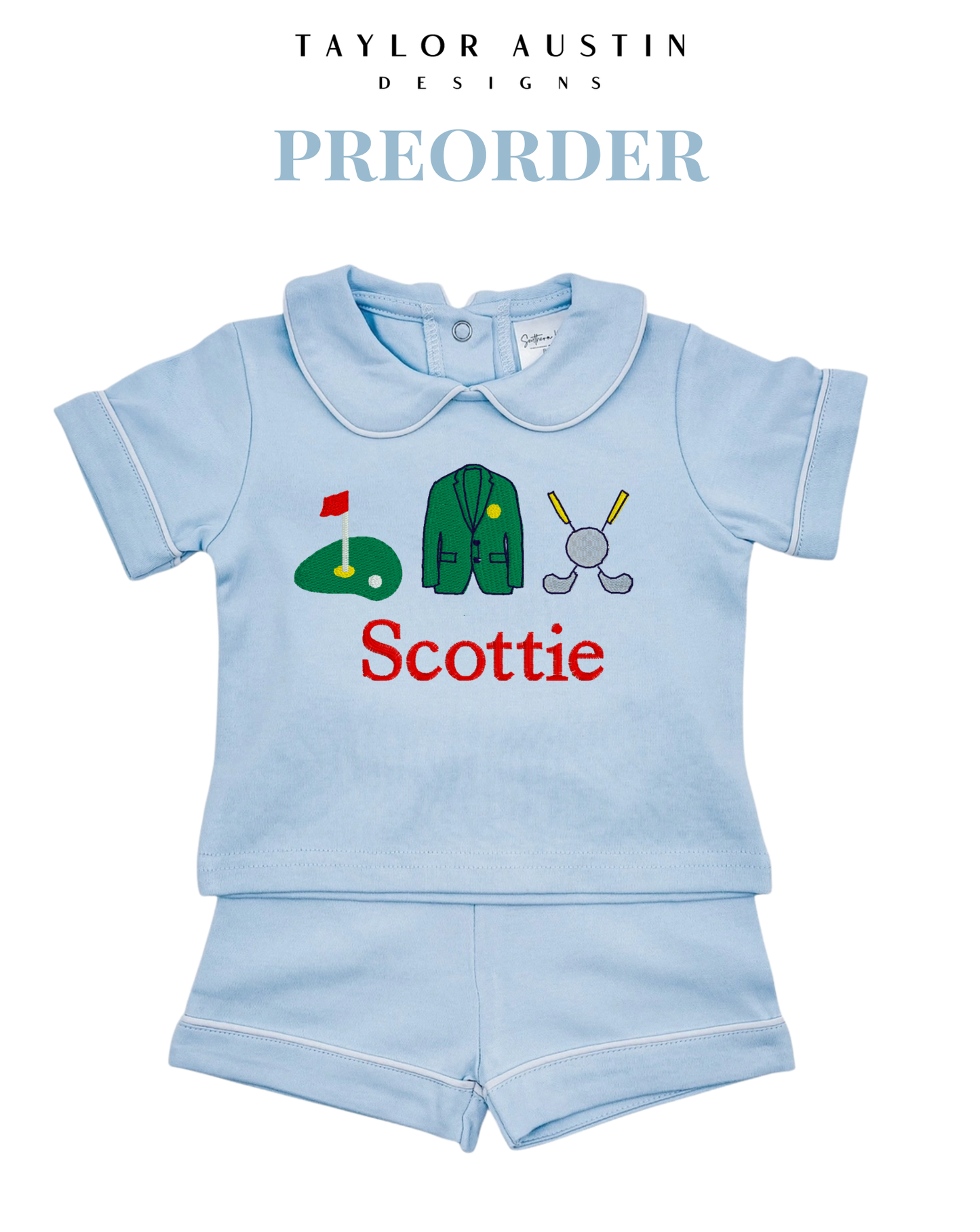 Embroidered Baby/Kids Piping Collar Shirt and Shorts set
