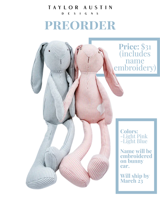 Embroidered Bunny - Pink or Blue Seersucker Easter Rabbit