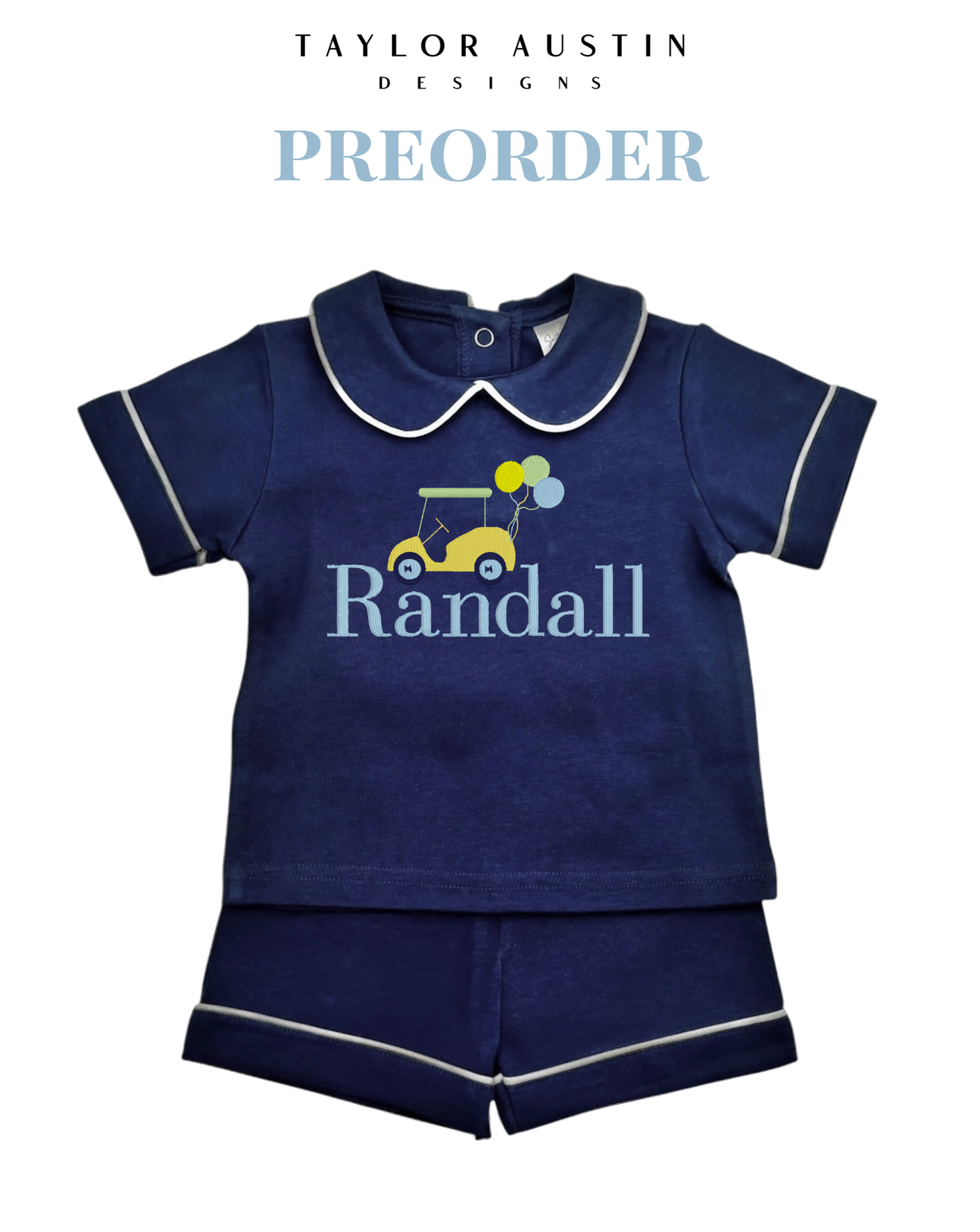 Embroidered Baby/Kids Piping Collar Shirt and Shorts set