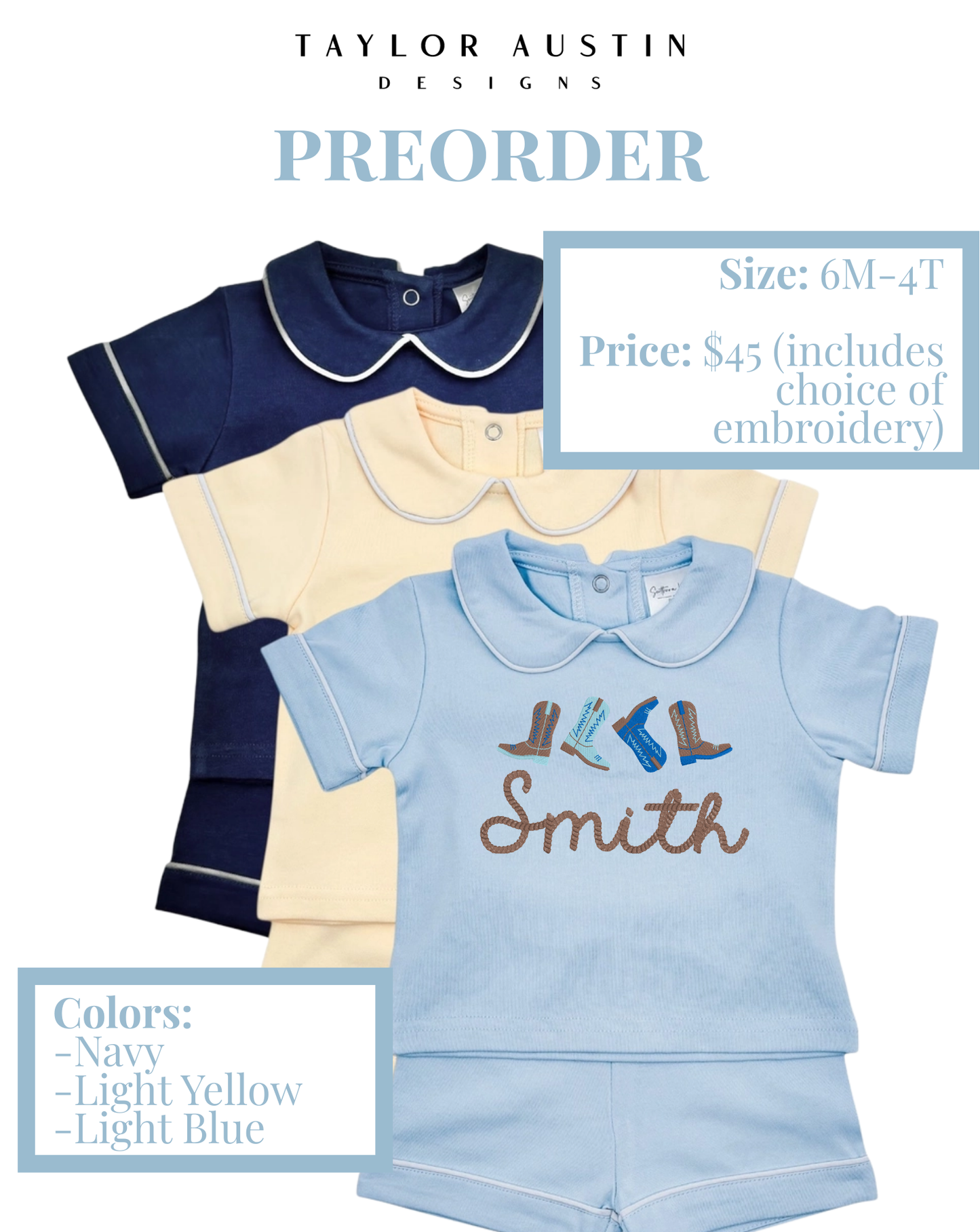 Embroidered Baby/Kids Piping Collar Shirt and Shorts set