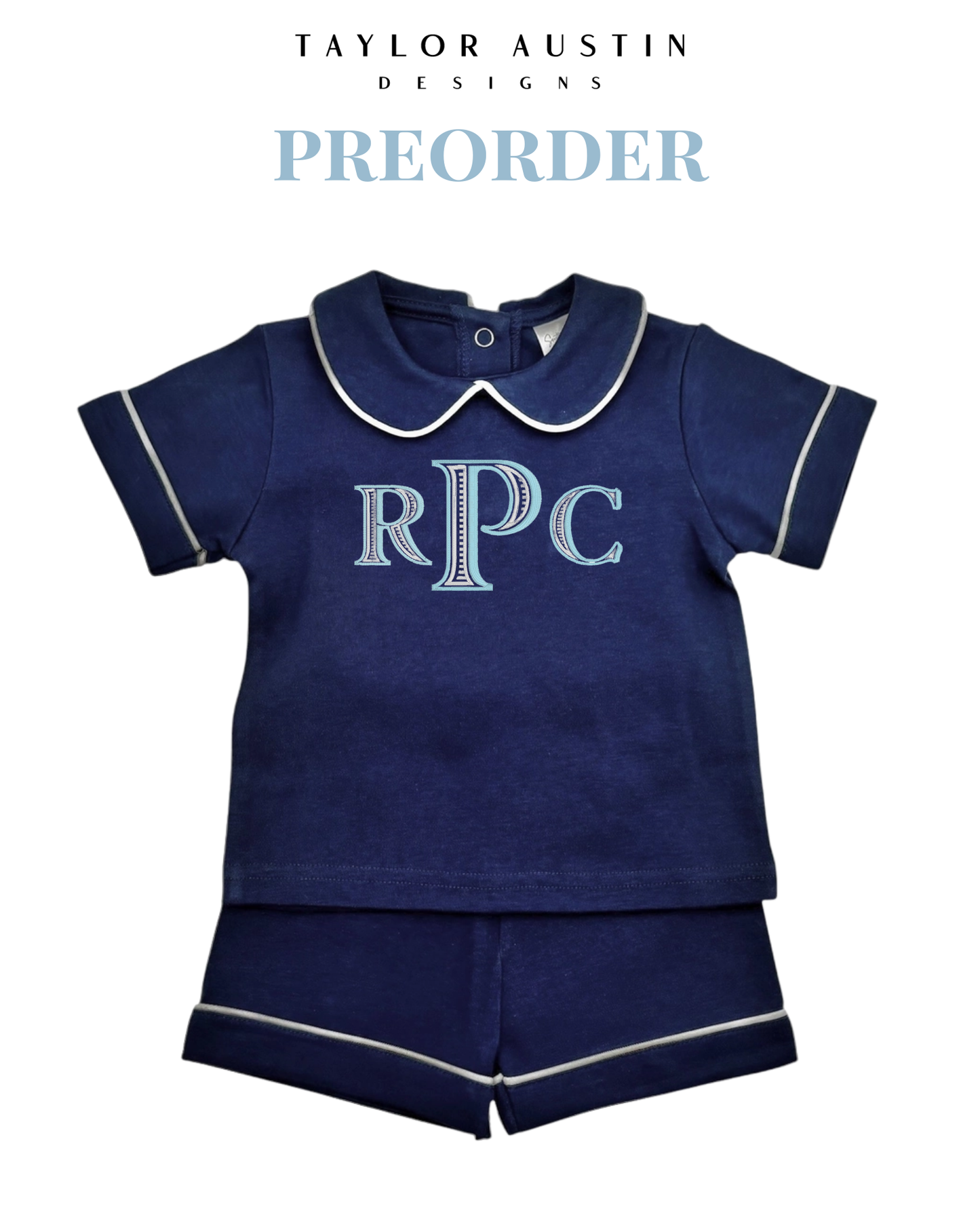 Embroidered Baby/Kids Piping Collar Shirt and Shorts set