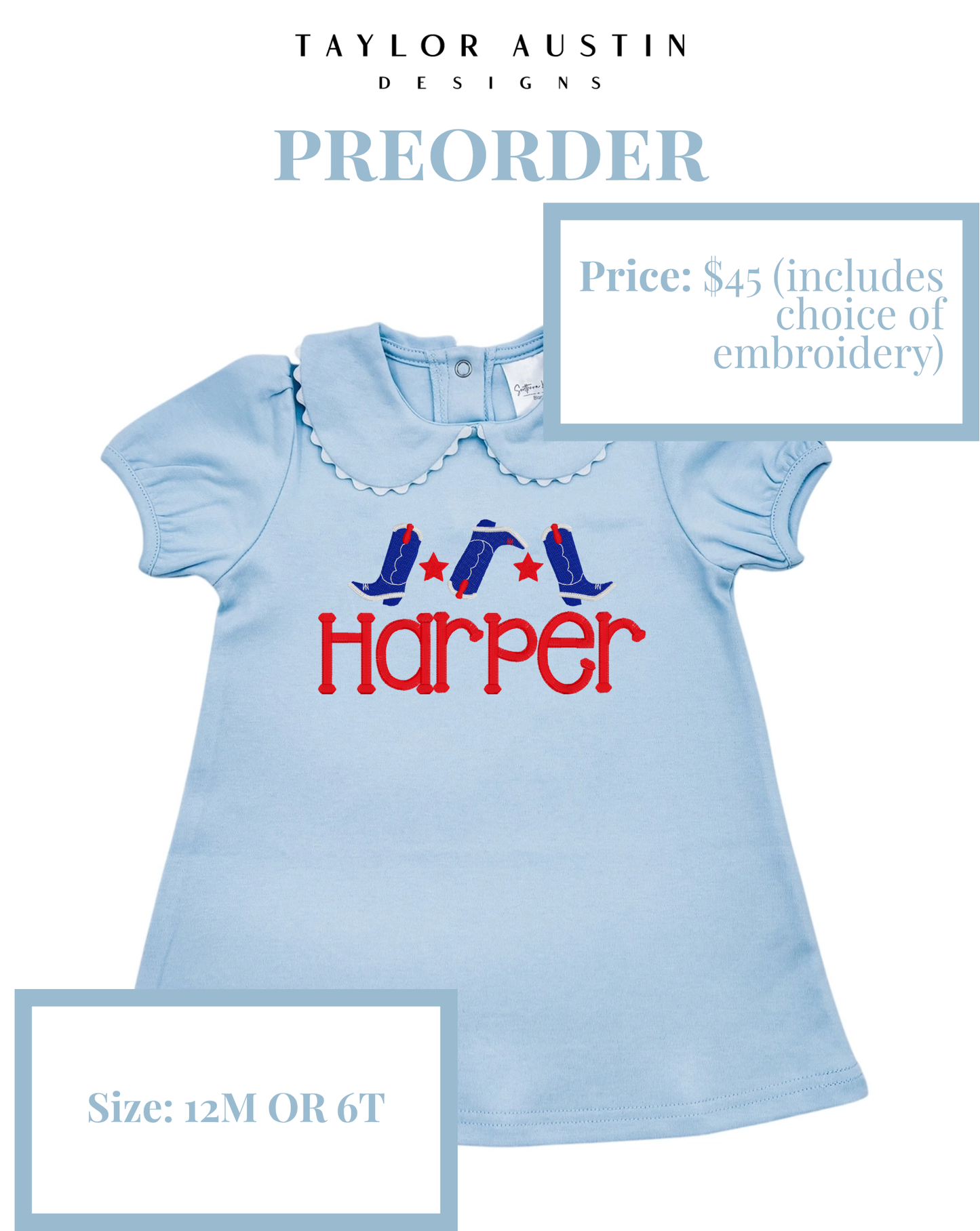 Embroidered Girls Summer Fourth of July Patriotic Scalloped Dress