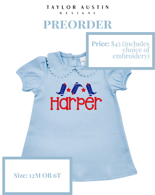 Embroidered Girls Summer Fourth of July Patriotic Scalloped Dress