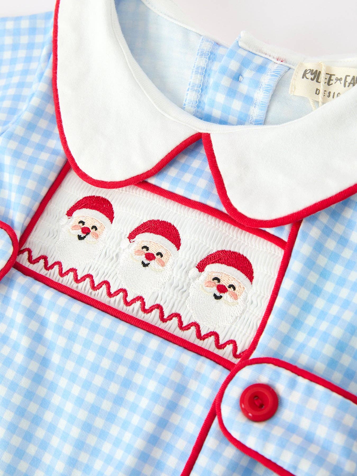 Christmas Santa Embroidered Boys Bubble Peter Pan Collar