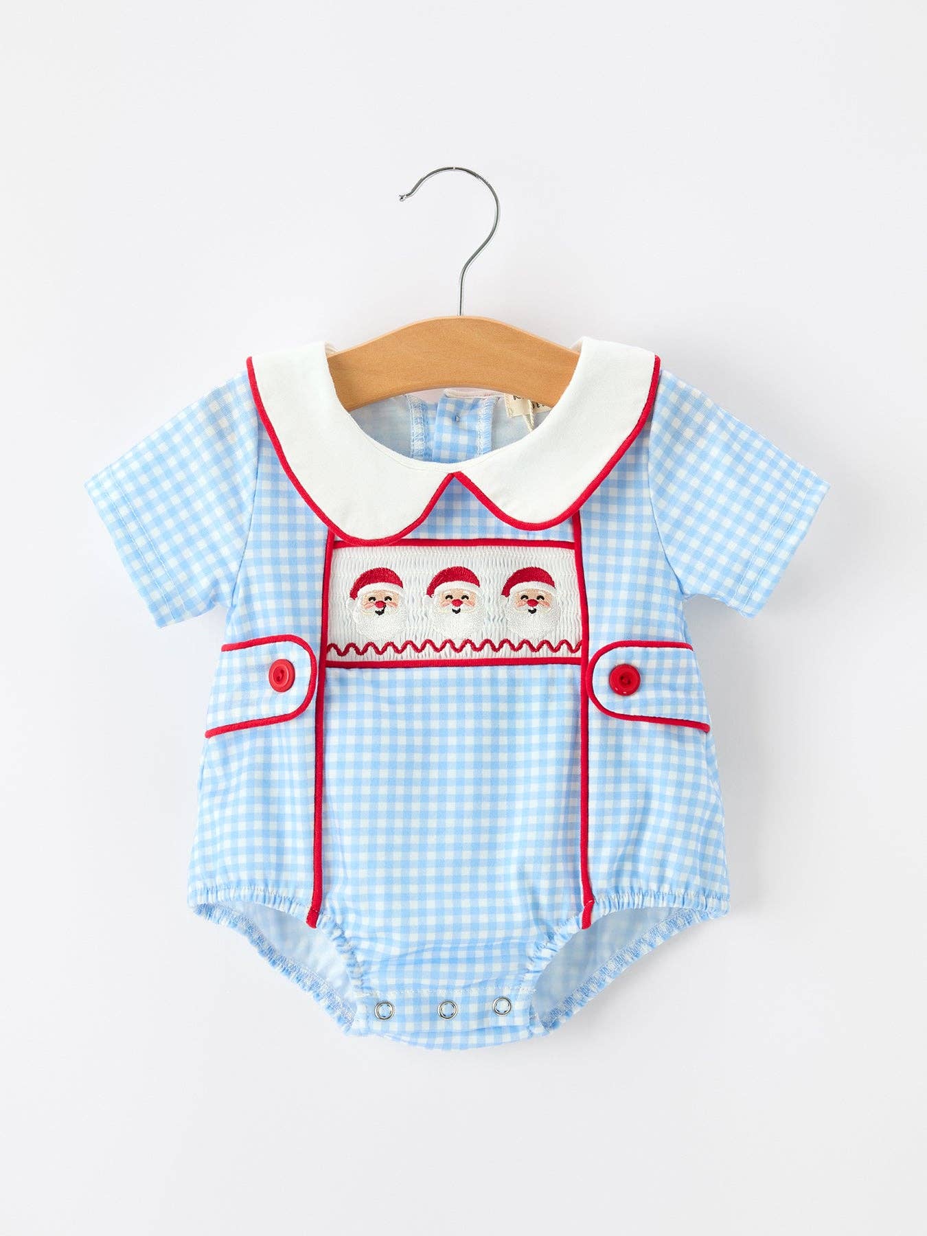 Christmas Santa Embroidered Boys Bubble Peter Pan Collar