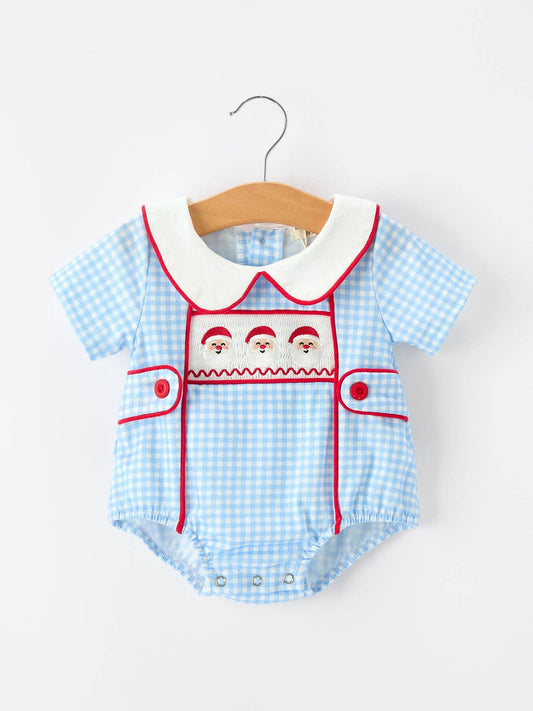 Christmas Santa Embroidered Boys Bubble Peter Pan Collar