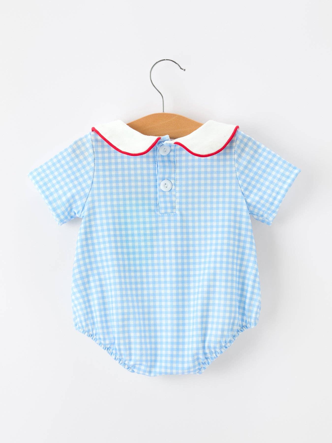 Christmas Santa Embroidered Boys Bubble Peter Pan Collar